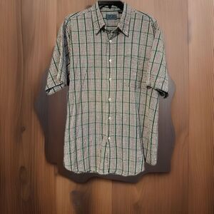 Tropicool Men's Plaid Shirt XL Short Sleeve Button Down Green Red Casual Preppy
